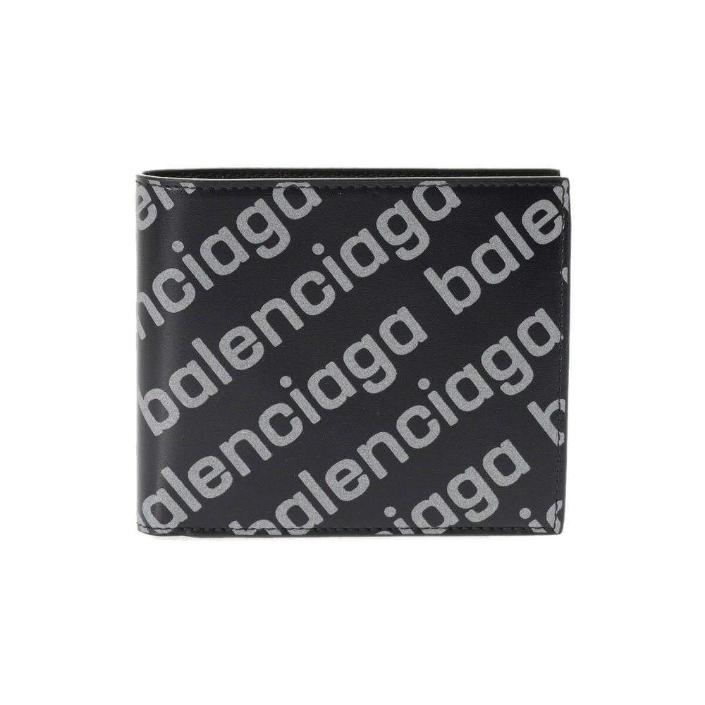 BALENCIAGA Logogram Bifold Wallet Black Calfskin Leather